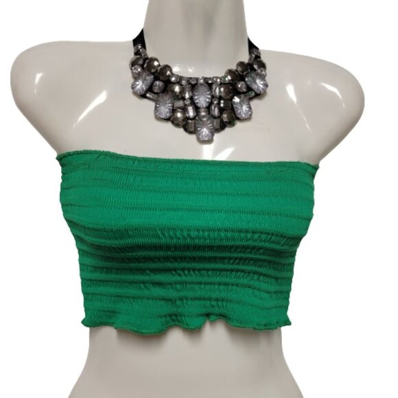 Green Sexy Crop Top Strapless Tube Top Smocked Stretchy Summer Bandeau - NEW - Picture 1 of 10